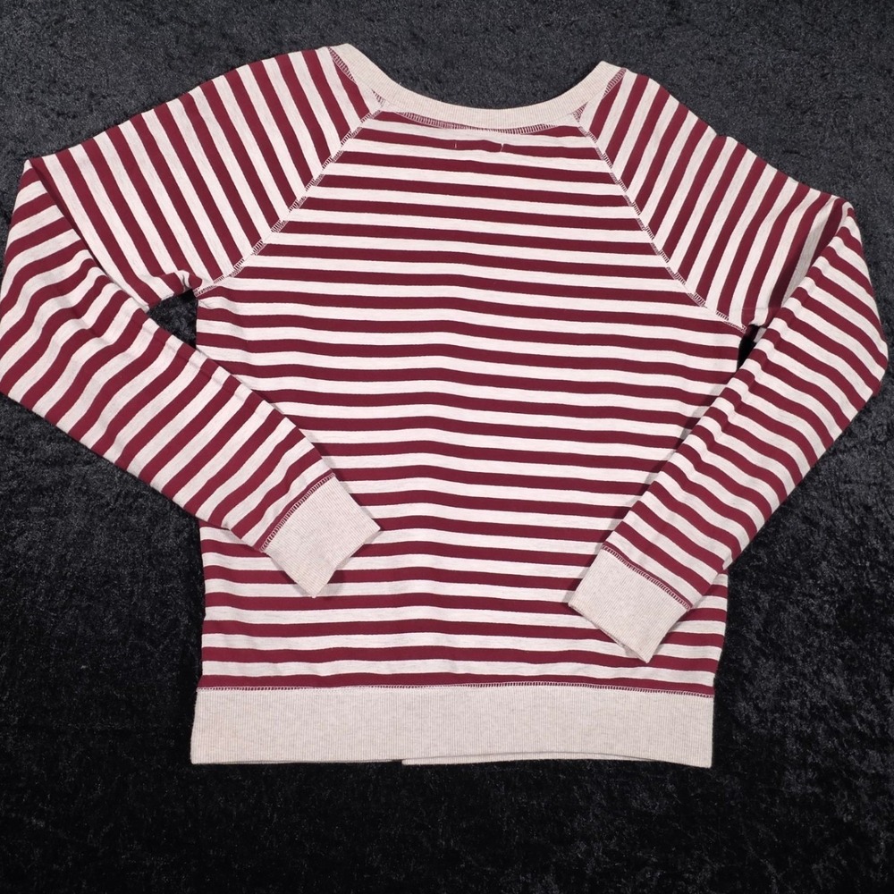 Old Navy Womens Small Burgundy Cream Striped Raglan French Terry Sweatshirt - Picture 3 of 5
